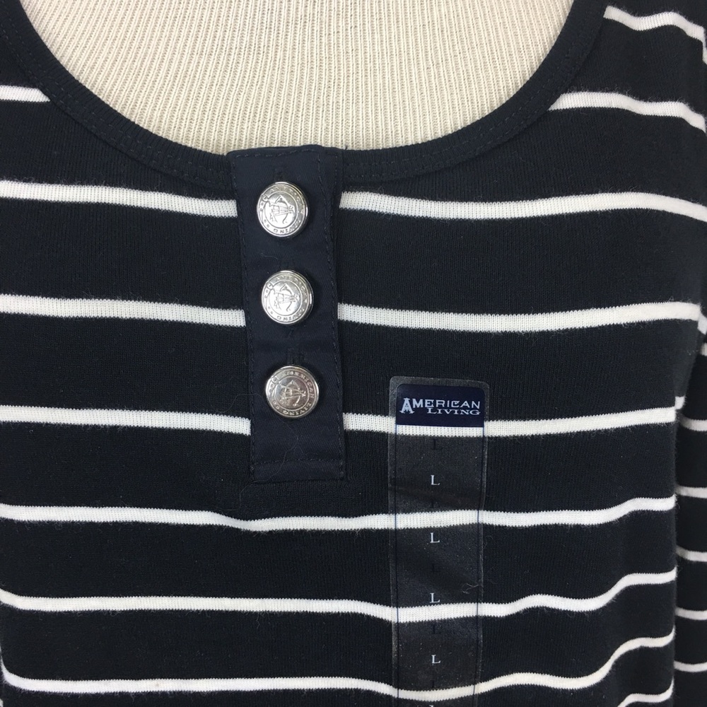 NWT Black w/ White Stripes American Living Top - Picture 2 of 7
